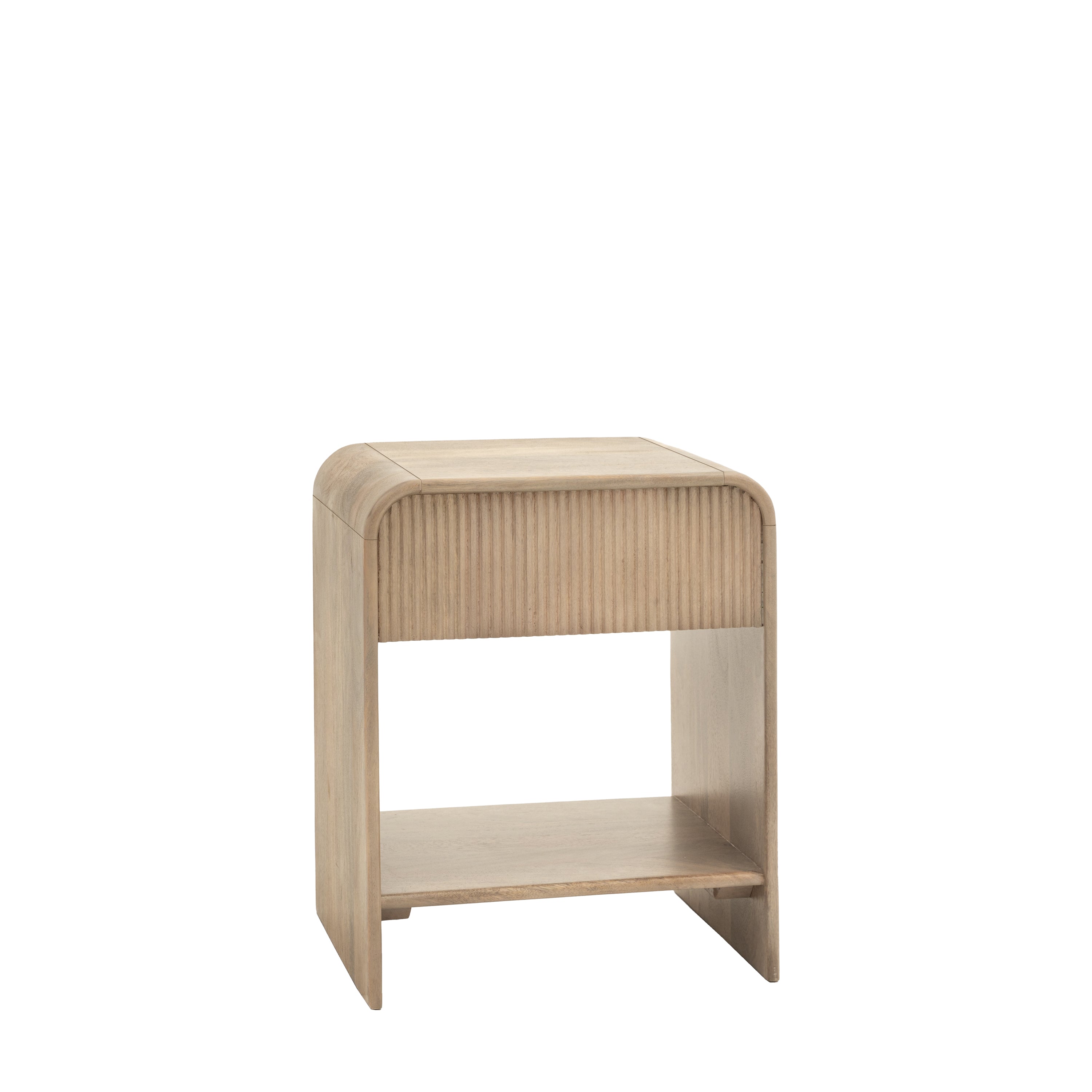 Antrury Natural Mango Wood Curved Bedside Table Wide